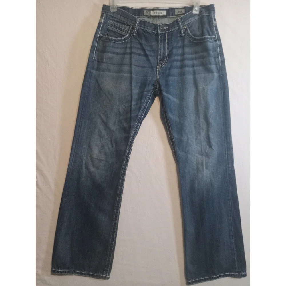 BKE Buckle Derek Jeans Men's Straight Leg Light Wash Cotton Blend Stretch 34Rx32